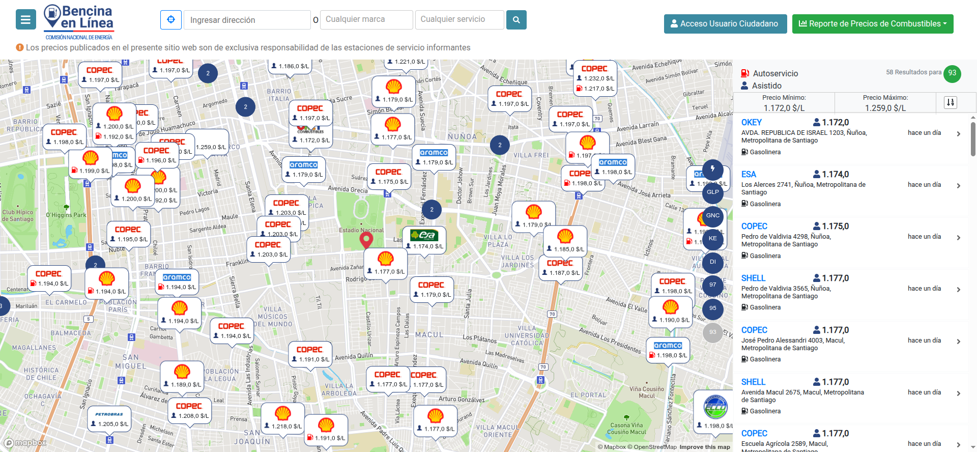 Plataforma Bencina en Línea